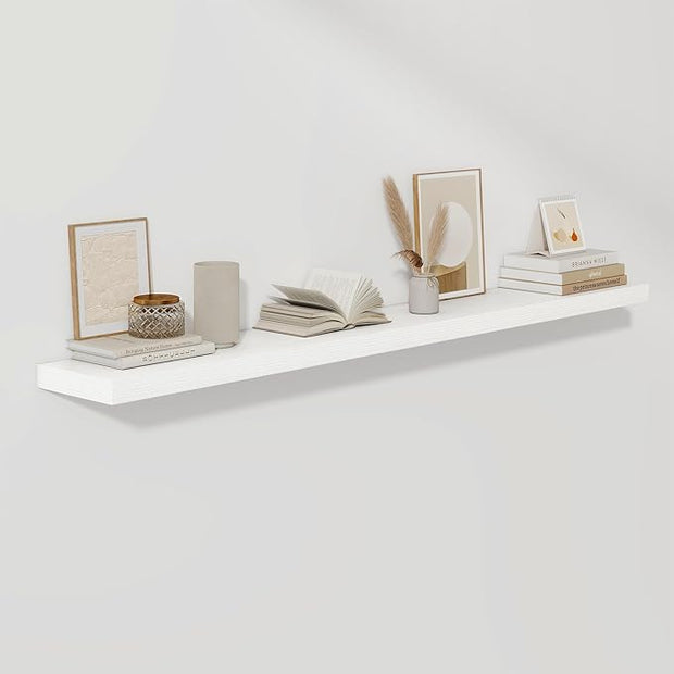Fun Memories 72 Inch Floating Shelves for Wall, Fireplace Mantel Shelf with Invisible Heavy Duty Bracket, 8 Inch Deep Storage Shelf for Living Room, Kitchen, Farmhouse, White