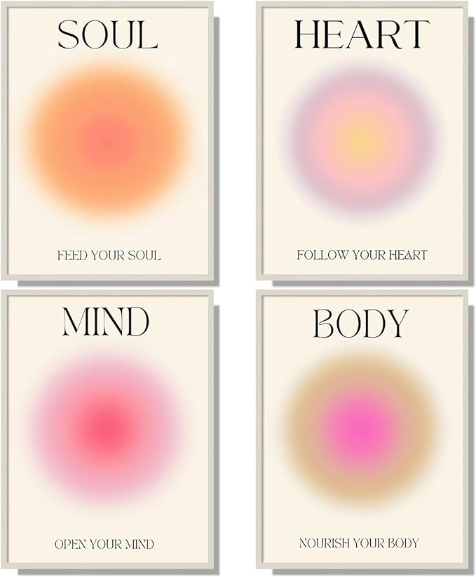 NCYEL 4 colorful abstract halo posters angel number positive energy inspirational language inspirational wall art bedroom girls room pink decoration living room bedroom apartment hotel dormitory 8x10
