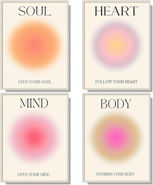 NCYEL 4 colorful abstract halo posters angel number positive energy inspirational language inspirational wall art bedroom girls room pink decoration living room bedroom apartment hotel dormitory 8x10