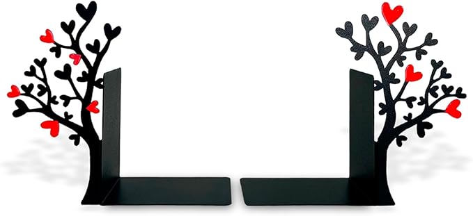 GEGUTON Heart Tree Bookend – Steel Epoxy-Coated – Decorative Book Support Pair for Home Office, Living Room or Gift