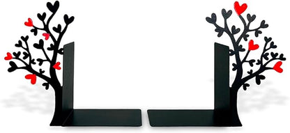 GEGUTON Heart Tree Bookend – Steel Epoxy-Coated – Decorative Book Support Pair for Home Office, Living Room or Gift
