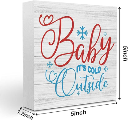 Christmas Decor Christmas Sign Decorations for Home Baby It's Cold Outside Sign for Home Office Desk Table Cubicle Shelf Xmas Desk Accessories 5 x 5 inch