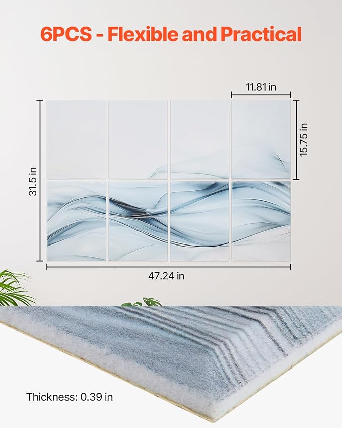 VEVOR 8 Pack Art Acoustic Panels, 47.24 x 23.62 x 0.4 inch Soundproof Wall Tiles, Self Adhesive Decorative Sound Dampening Absorbing Boards for Home, Office, Studio, Gaming Room,Theater,Simplicity