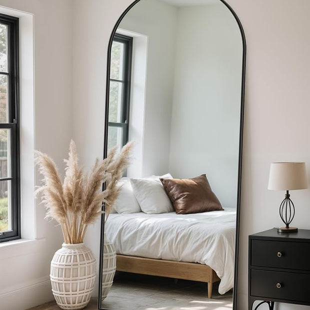 Full Length Mirror with Stand, 71"x26" Arched Full Body Mirror, Large Stand Up Mirrors, Aluminum Frame Floor Standing Mirrors, Freestanding Hanging Leaning Mounted for Bedroom Living Room, Black