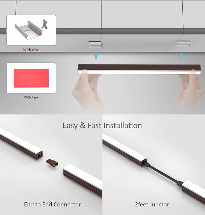 Under Cabinet Lighting Plug in, 24 Inch 2 Pcs, Linkable AC120V 3CCT 3000K/4000K/5000K Ultra Slim, LED Under Cabinet Lights for Counter Light, Kitchen, Shelf, Sink, Workshop, Desk, Bronze