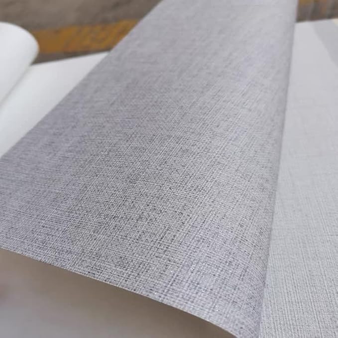 Fabric Peel and Stick Wallpaper Gray Faux Grasscloth Wall Paper Self-Adhesive 17.8” x 118” Linen Wallpapers Removable Wallpaper Embossed Textured Contact Paper Decoration Backsplash Countertop Liners