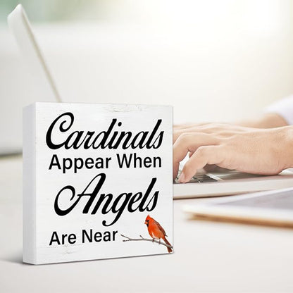 Memorial Decor Sympathy Gift for Loss of Loved One Cardinals Appear When Angels Are Near Wooden Sign Cardinals Decor for Home Bedroom Garden Desk Shelf 5 x 5 Inches, Cardinals Gifts