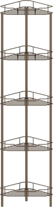 5 Tier Floor Standing Corner Shower Caddy Organizer Shelf with Hooks, Bathroom Shelves Stand Rack, Bronze