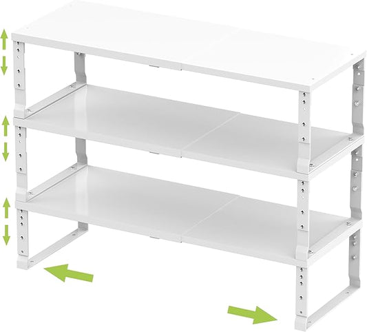 Expandable Stackable Spice Rack Organizer for Kitchen Cabinet,Adjustable Counter Shelf, countertop, Pantry,Cupboard,Bathroom,Bedroom(3Packs/White/Large)