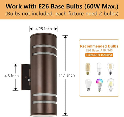 Housen Solutions Dusk to Dawn Outdoor Wall Lights 2 Pack, Waterproof Exterior Lighting Fixtures, Up Down Porch Light Outside for House Garage, Bronze