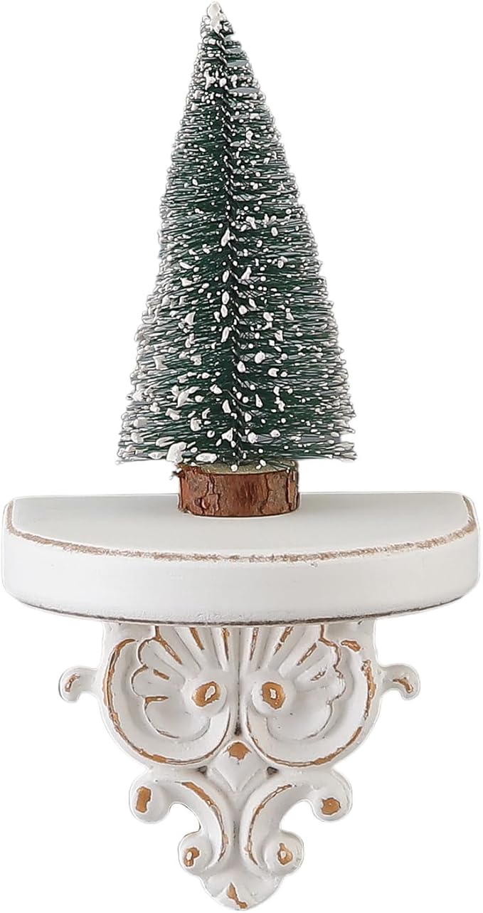 SOFE Rustic Vintage Decorative Wall Shelves, Shabby Chic White Wood Floating Shelf, Hanging Small Display Shelf for Candle, Collectibles, Figurines Item, Ornate Scroll Design