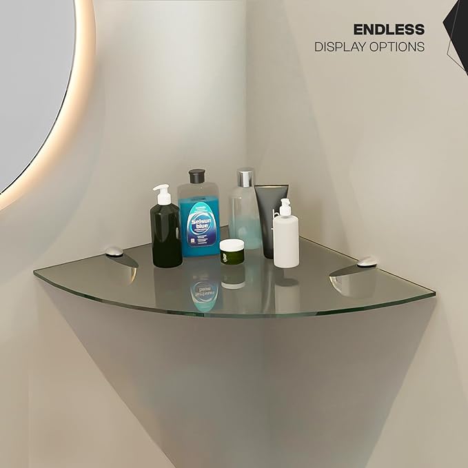 Fab Glass and Mirror Corner Glass Shelf, 6" x 6", Clear