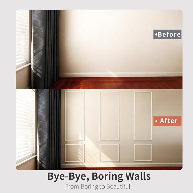 VCK Pre-Cut Wall Molding Set of 6 | Wainscoting Panels Kit for Accent Wall | Ready-to-Assemble Wall Panels for Living Room, Bedroom | Easy DIY Installation with Glue (3 Top & 3 Bottom)