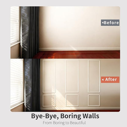 VCK Pre-Cut Wall Molding Set of 6 | Wainscoting Panels Kit for Accent Wall | Ready-to-Assemble Wall Panels for Living Room, Bedroom | Easy DIY Installation with Glue (3 Top & 3 Bottom)