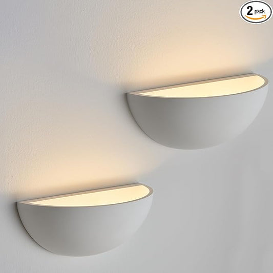 2 Pack Repaintable Hardwired Wall Sconce, Minimalist Half-Sphere Gypsum Wall Light Fixture, Pure White Wall Mounted Lamp, Classic G9 Bulb Walls Lighting for Bedroom, Living Room, Hallway Decor