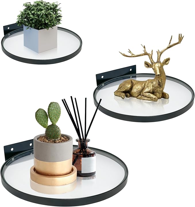 Cityelf Floating Shelves Wall Mounted Wall Decor Iron Glass Hanging Shelf Home Decor Set of 3 Display Ledge Shelves for Living Room Bedroom Office-Black