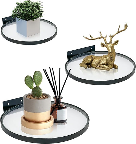 Cityelf Floating Shelves Wall Mounted Wall Decor Iron Glass Hanging Shelf Home Decor Set of 3 Display Ledge Shelves for Living Room Bedroom Office-Black
