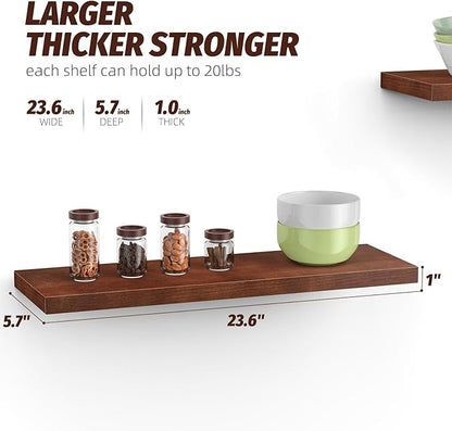 Floating Shelves (Set of 2) – Wall Mounted Shelves for Home Décor and Storage, Natural Pine Wood, Suitable for Living Room and Bedroom (Brown, 23.6" x 5.7" x 1.0")