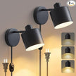 LIGHTESS Plug in Wall Sconces Set of 2 with Switch, 350° Rotatable Dimmable Corded Wall Sconce, Black Wall Lamps for Bedroom Living Room Hallway Kitchen Bedside (Bulb Not Included)
