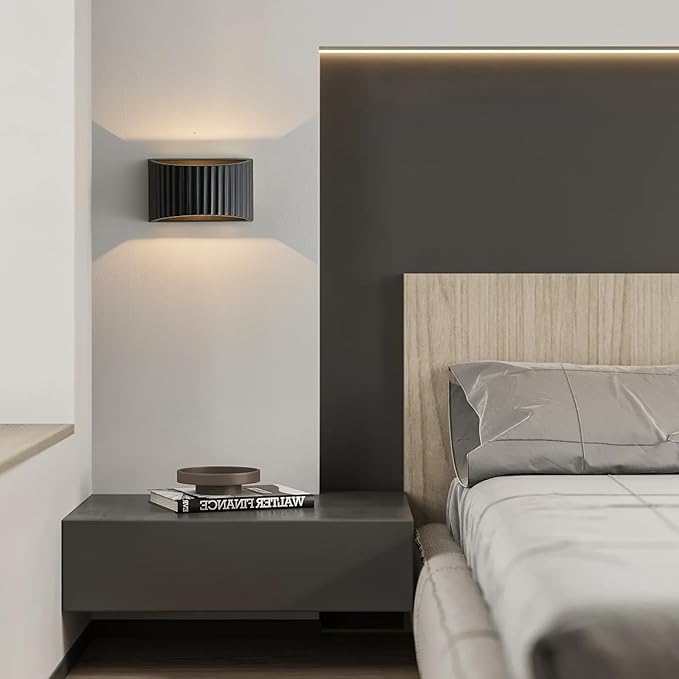 Black Modern LED Wall Sconces Wall Lighting, Gypsum 3000K Warm White Indoor Hardwired Wall Mount Light Fixtures Lamp Up and Down for Living Room Bedroom Hallway Dining Room