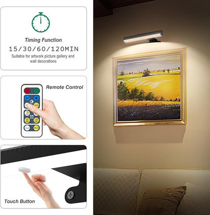 6Pack Wireless Picture Light for Wall Battery Operated Wall Sconces with Remote 3 Lighting LED Painting Light Timer&Dimmable Art Display Lights for Picture Gallery Posters Living Room Home Decor