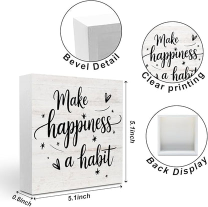 Inspirational Gifts for Women, Inspirational Wood Decor Make Happiness A Habit Wood Box Sign, Motivational Desk Decorative Signs for Home Office Table Shelf Cubicle