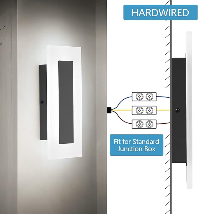 LMQNINE Modern LED Acrylic Black Wall Sconce White Light 6000K for Bedroom Corridor Stairs Bathroom Indoor Lighting Fixture Lamps Home Room Decor (2-Pack)…