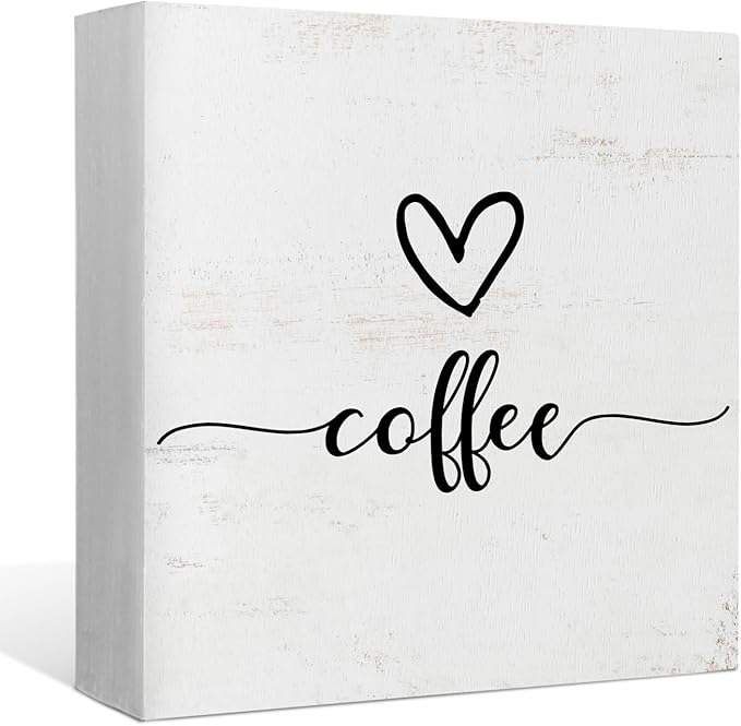 Love Coffee Wooden Box Sign - Rustic Coffee Decor for Home, Kitchen, Office, Cafe, Bar - Wall, Tabletop