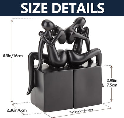Black Book Ends Decorative, Girl Thinker Design, Modern Bookends for Shelves, Non-Skid Heavy Duty Resin Book Stopper for Books,Bookends with Base, Resin, 1Pair/2Piece