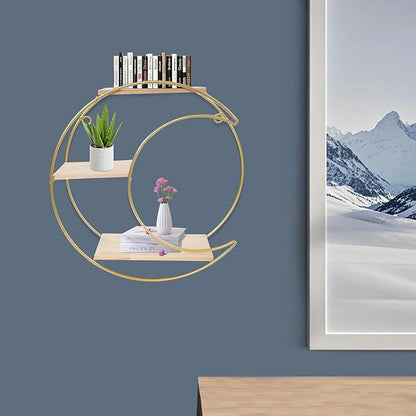 3 Tier Floating Circular Wall Decor Round Decorative Hanging Shelves,Round Wall Shelf,Rounds Shelves Wall Decor,Circle Shelf Set,Storage Display Rack,Hanging Circle Floating Shelves For Kitchen Moon