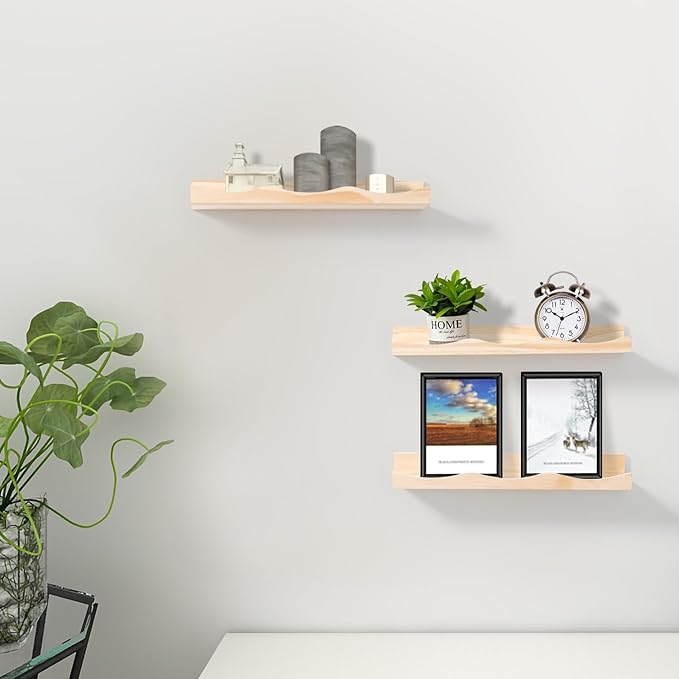 AZSKY Floating Bookshelf for Kids, Cloud Picture Ledge Shelf - Natural 15.7 Inches, Nursery Book Shelves Set of 3, Floating Shelves Baby & Toddler Room Decor