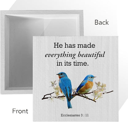 Country He Has Made Everything Bible Verse Artwork Wood Box Sign Rustic Farmhouse Style Ecclesiastes 3:11 Christian Wood Block Plaque 5 X 5 Inches Home Office Desk Sign Decor for Presents