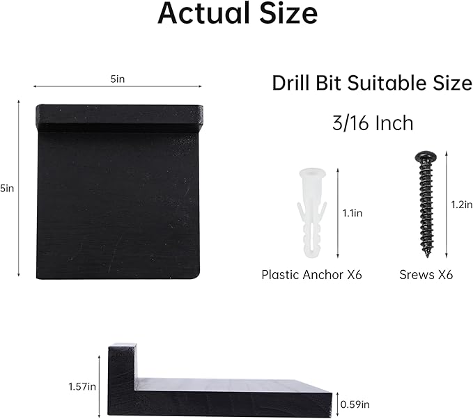 Small Floating Shelf, Set of 6 Black Shelf for Wall Decor Storage Wall Mounted Small Shelf for Bedroom Living Room Bathroom Kitchen -5x5 Inch