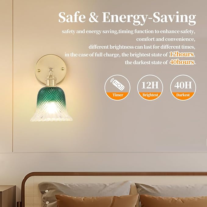 GEEZO Vintage Battery Operated Wall Sconce, with Rechargeable Battery Powered Wall Light with Remote Control for Bedside Bedroom