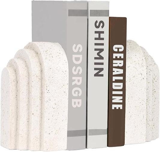 Heavy Duty Resin Bookends for Shelves - Modern Layered Arch Design, Aesthetic Home Decor,Stylish Decorative Book Ends