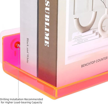 Floating Shelves for Wall Acrylic Wall Shelves for Bedroom Bathroom Living Room Kitchen 16.5X5.5'', Pack of 2, Neon Pink