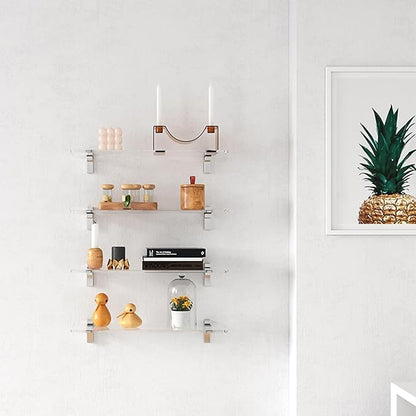 Clear Acrylic Shelf, Set of 2 Invisible Wall Shelves Wall Mounted Display Shelf, Floating Shelves for Bathroom, Bedroom, Living Room, Kitchen, Office (15.7 Inch Set of 4)