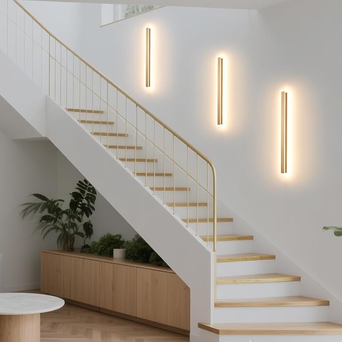 Modern Plug in Wall Sconces, 23.6 inch Frosted Gold LED Long Wall Lights, 12W Warm White 3000K Acrylic Indoor Wall lamp,with 59