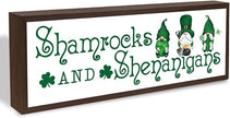 St Patricks Day Wooden Table Sign, Shamrocks and Shenanigans Sign, Irish Gnome Decors, St. Patrick's Day Fun Decor for Home Cafe Shop Coffee Bar, Farmhouse Table Shelf Decoration, 9.5x3.1x1 inches