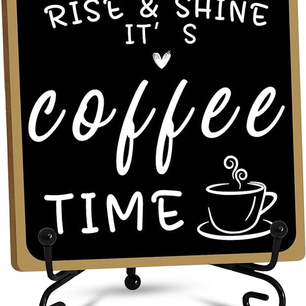 Wooden Coffee Bar Sign Coffee Bar Decor, Coffee Bar Decorations Black and White with Iron Stand Bar Tabletop Shelf Accessories, Coffee Signs Decors for Coffee Station Home Farmhouse Kitchen & Office