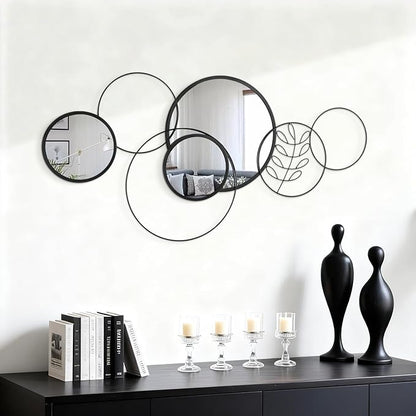 4 PCS Round Wall Mirror,Black Metal Framed Circle Mirror Set Modern Decorative Mirrors for Living Room Bedroom Entryway Bathroom 16x32 Inch Home Decor
