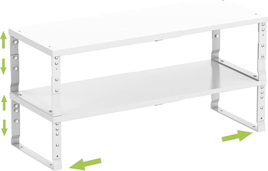 Expandable Cabinet Shelf Organizer Storage Spice Rack Shelves for Kitchen Stackable Adjustable Pantry Cupboard Bathroom Countertop Desktop(2Packs/White/Large)