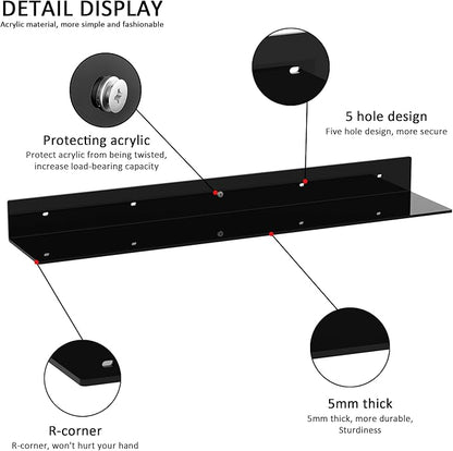 30 Inches Acrylic Long Wall Shelf Set of 2, Black Wall Mounted Acrylic Bathroom Storage Shelves Display Organizer, 2 Pack(30 Inch)
