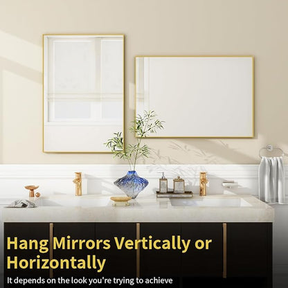 BEAUTYPEAK Wall Mirror Rectangular Bathroom Mirror with Metal Frame, Hangs Horizontal or Vertical for Living Room Bedroom Bathroom Entryway