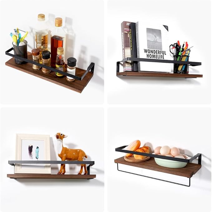 Uten Floating Shelves, Wall Shelf Outdoor, Bathroom Shelves for Wall, Towel Holder 8 Hooks, Kitchen Spice Rack, Storage Organiser Shelf for Bedroom, Bathroom, Living Room, Office
