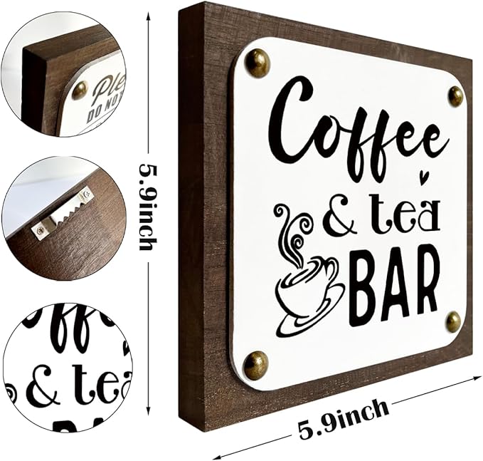 Coffee & Tea Bar Sign, Coffee Bar Decor, Wooden Box Signs Decors Art, Farmhouse Desk Sign, Kitchen Decor, Shelf Table Decoration, Stylish Decoration for Home Cafe Coffees Bar