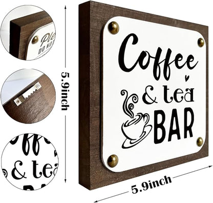 Coffee & Tea Bar Sign, Coffee Bar Decor, Wooden Box Signs Decors Art, Farmhouse Desk Sign, Kitchen Decor, Shelf Table Decoration, Stylish Decoration for Home Cafe Coffees Bar