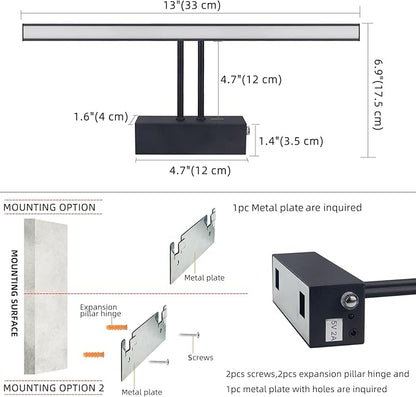 FUNCHDAY Picture Light,Battery Art Lights for Wall,Wireless Remote Painting Light with Timer and Dimmable,13”Metal Display Lighting for Artwork,Portrait,Gallery-Black