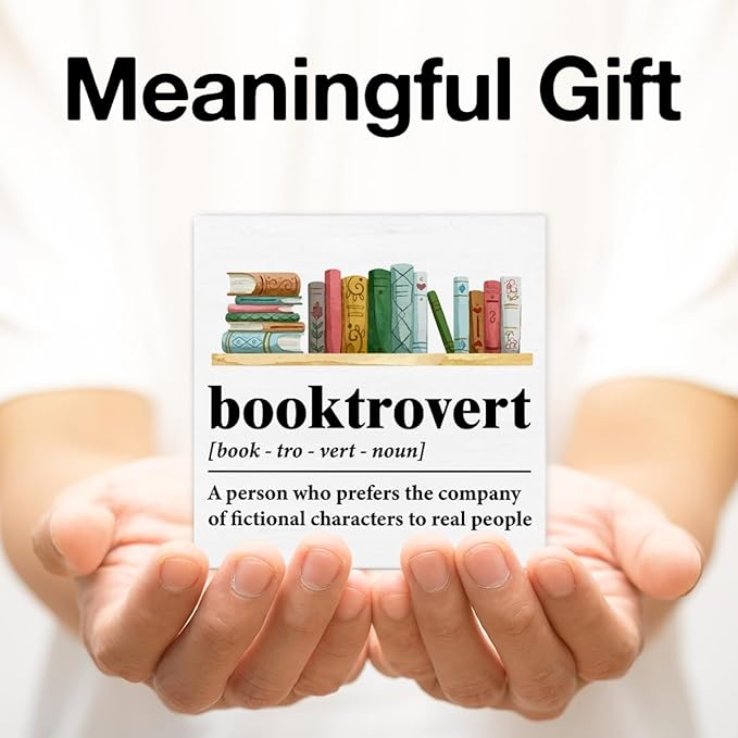 Book Lover Decor Rustic Booktrovert Definition Wooden Sign Decorations Home Book Room Library Desk Table Shelf 5×5 Inches, Gifts for Book Lovers Readers