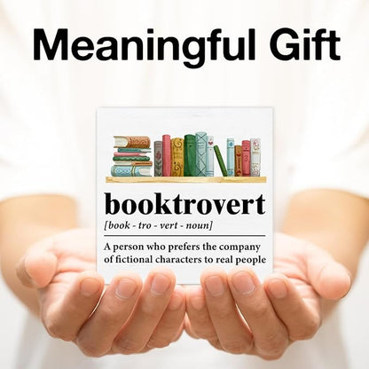 Book Lover Decor Rustic Booktrovert Definition Wooden Sign Decorations Home Book Room Library Desk Table Shelf 5×5 Inches, Gifts for Book Lovers Readers